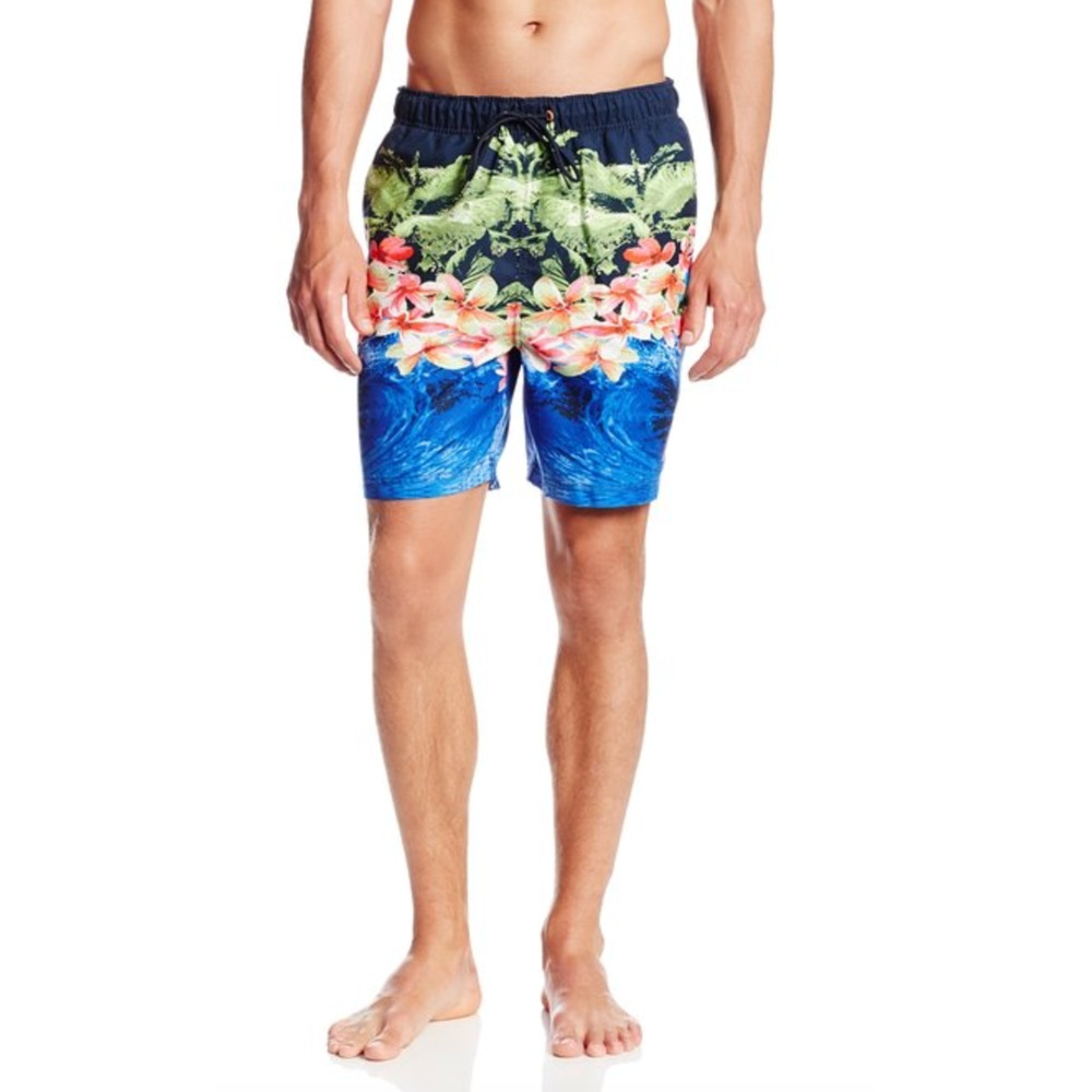 NEW NAUTICA HAWAIIAN FLORAL PRINT SWIM TRUNKS SHORTS BOARDSHORT SIZE MEDIUM